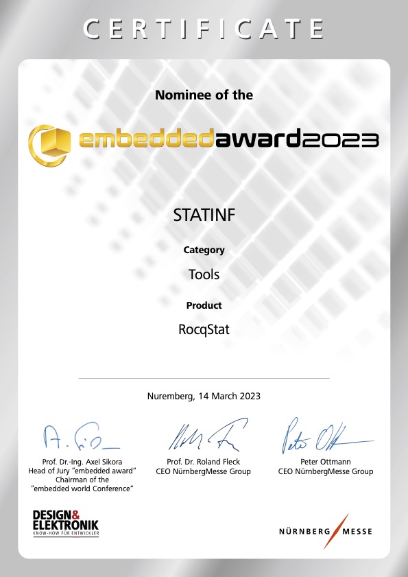 StatInf nominee at the Embedded World 2023 Show, in the Tool Category